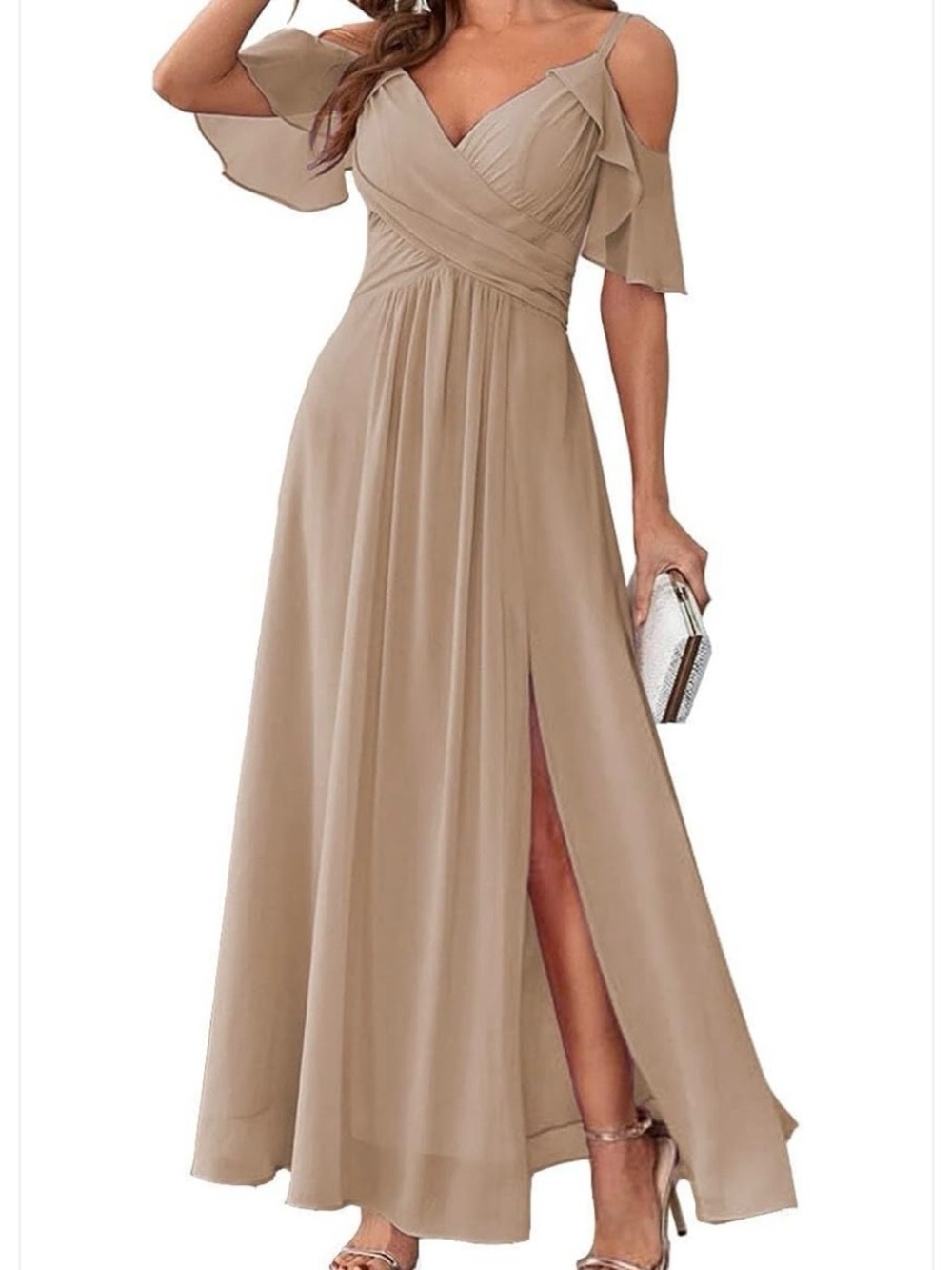Cold-Shoulder Maxi Dress in Taupe